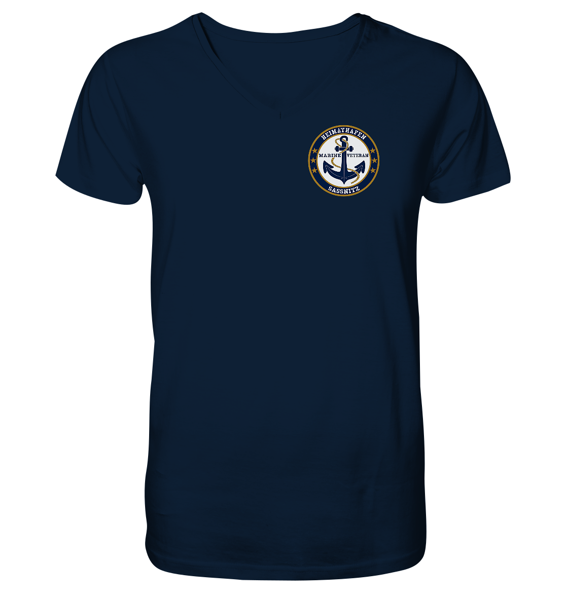 Marine Veteran Heimathafen SASSNITZ Brustlogo - Mens Organic V-Neck Shirt